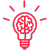 lightbulb icon traced in a bright red, in the middle of the icon is a brain to show knowledge is power