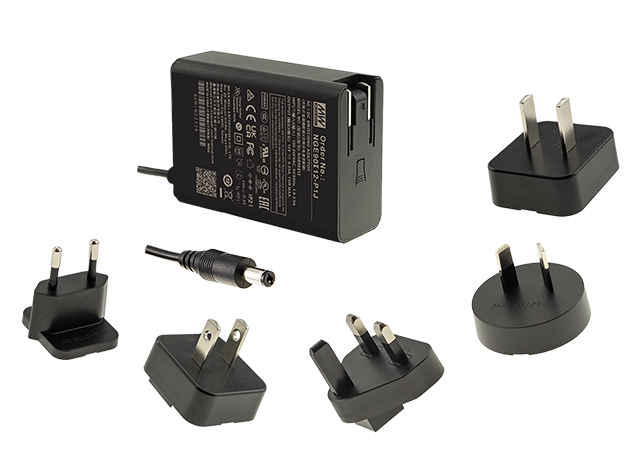 Mean Well NGE Power Supply with interchangeable plugs