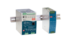 Mean Well din rail power supply category picture showing two din rail type power supplies