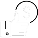 Icon of a an outline of a thumbs up with a dollar sign above it to show we have competitive pricing.