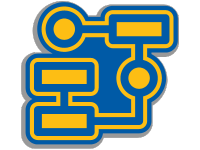 picture showing a block diagram in blue and yellow, representing a design process